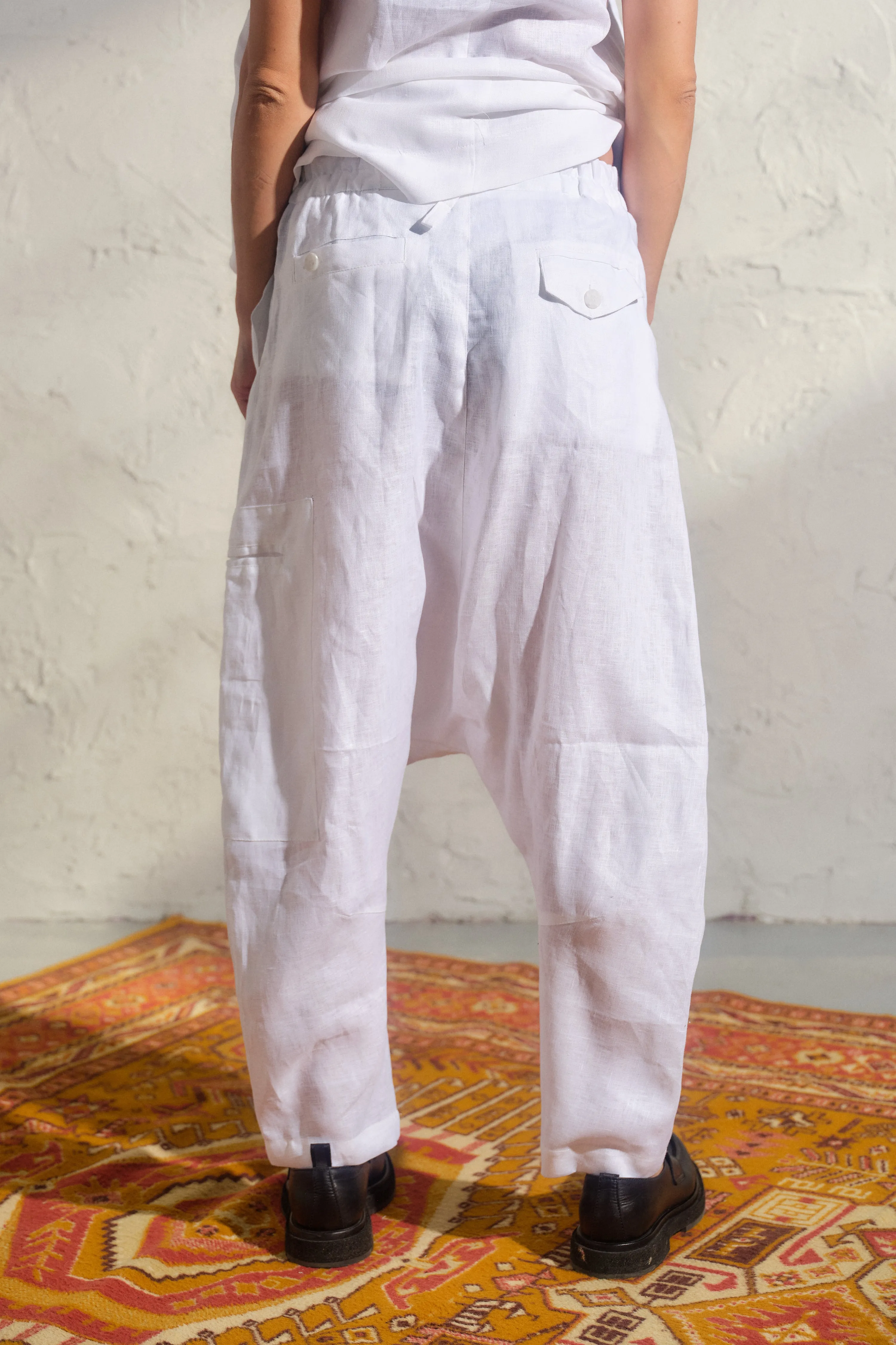 Avant garde white linen baggy pants