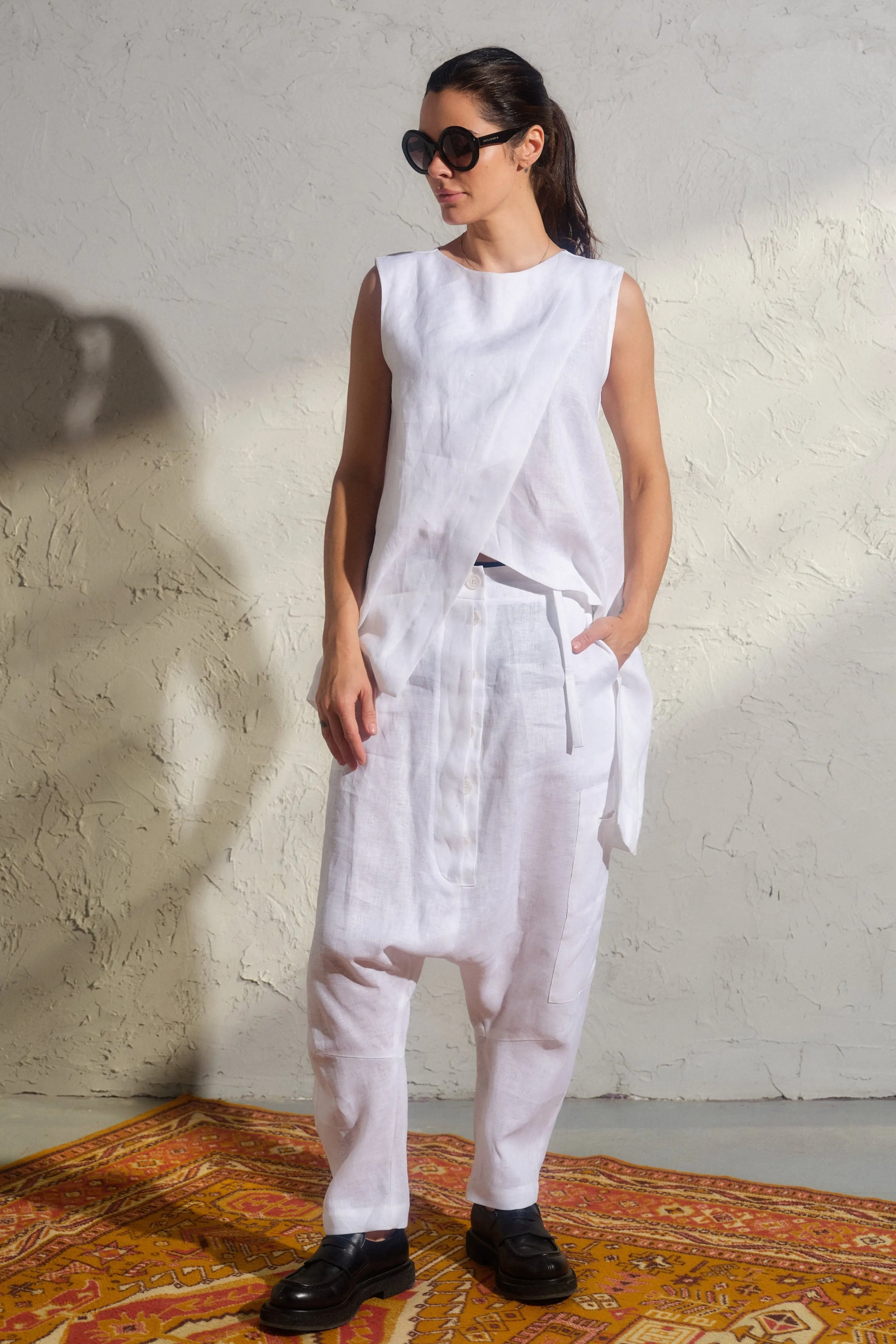 Avant garde white linen baggy pants