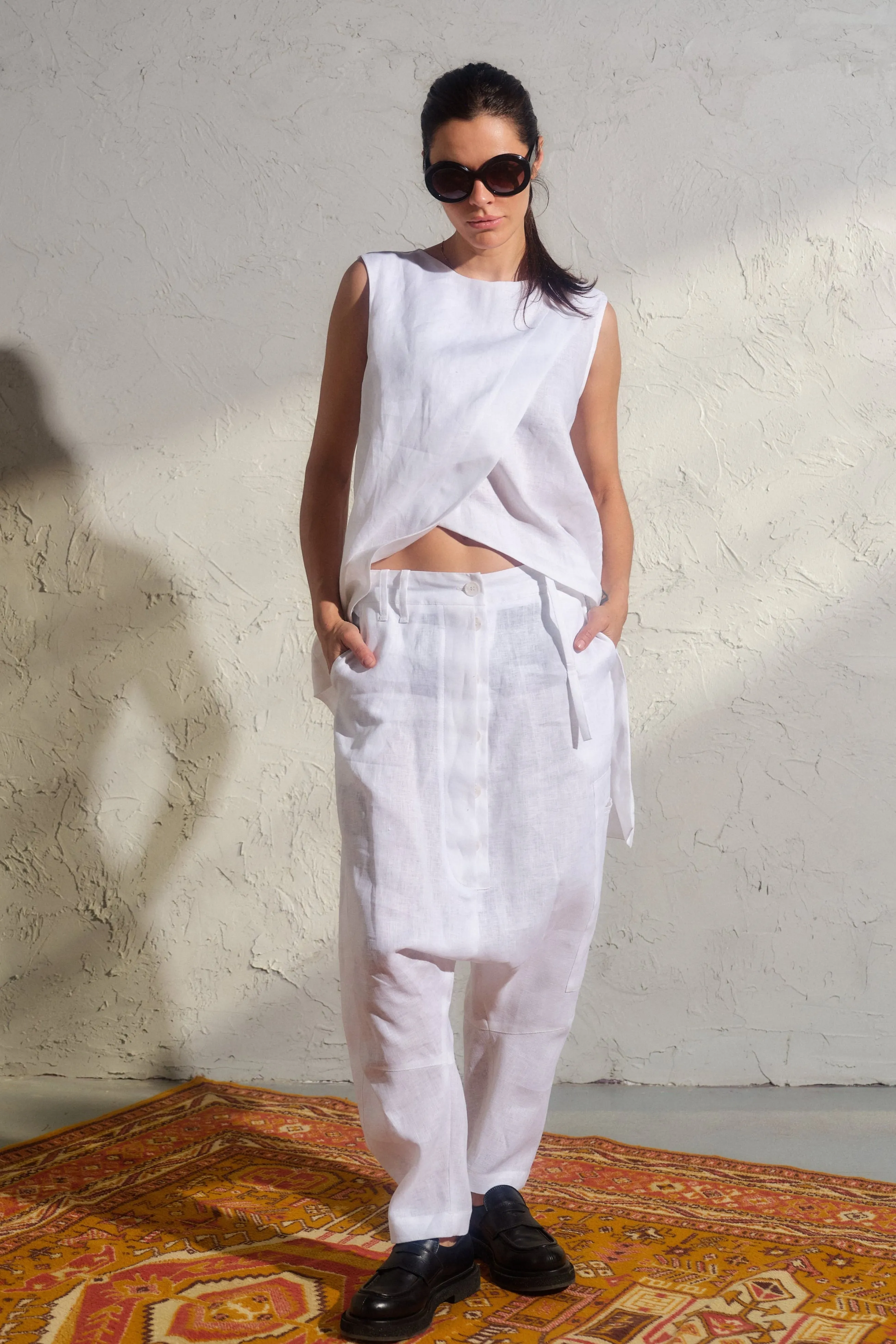 Avant garde white linen baggy pants