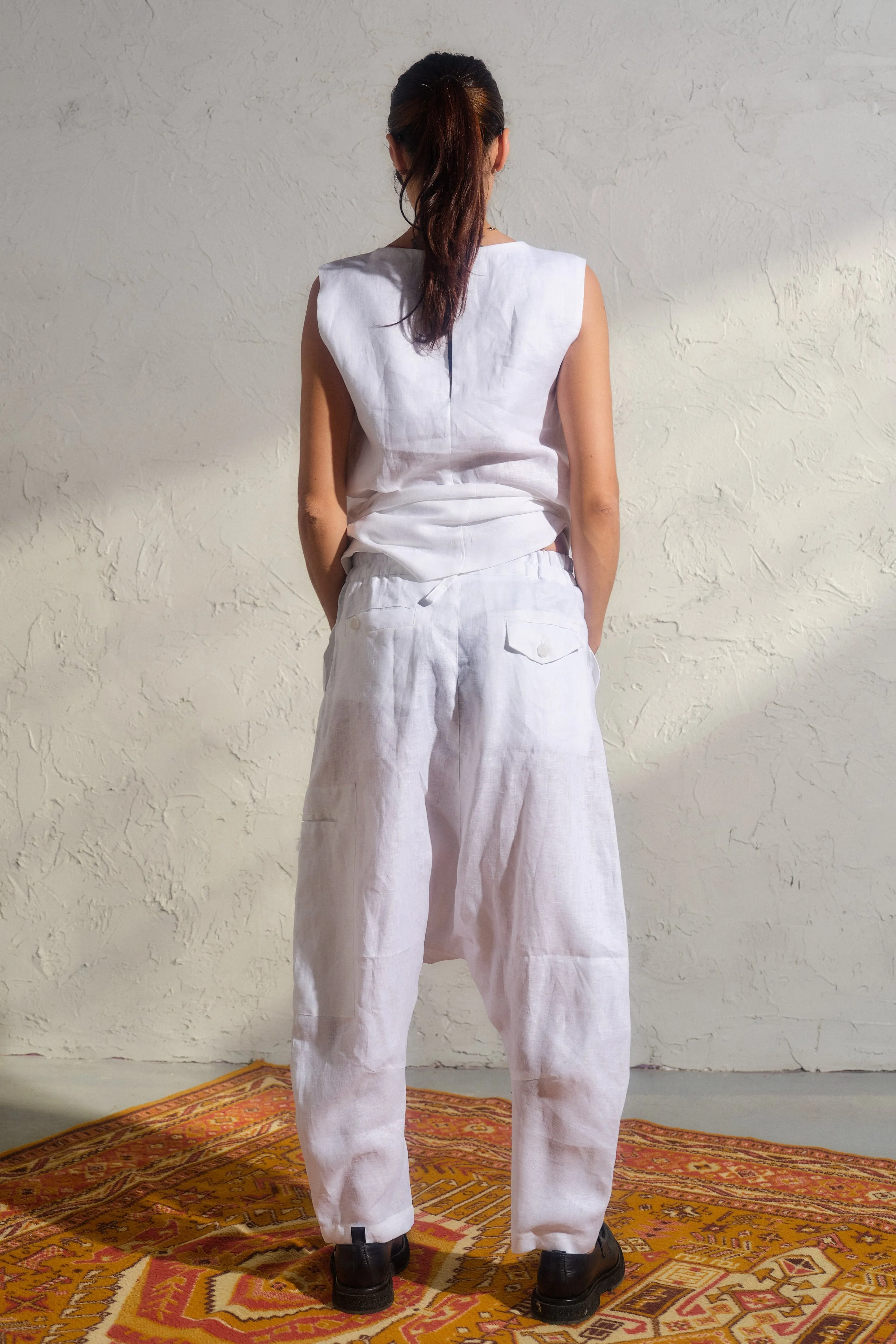 Avant garde white linen baggy pants