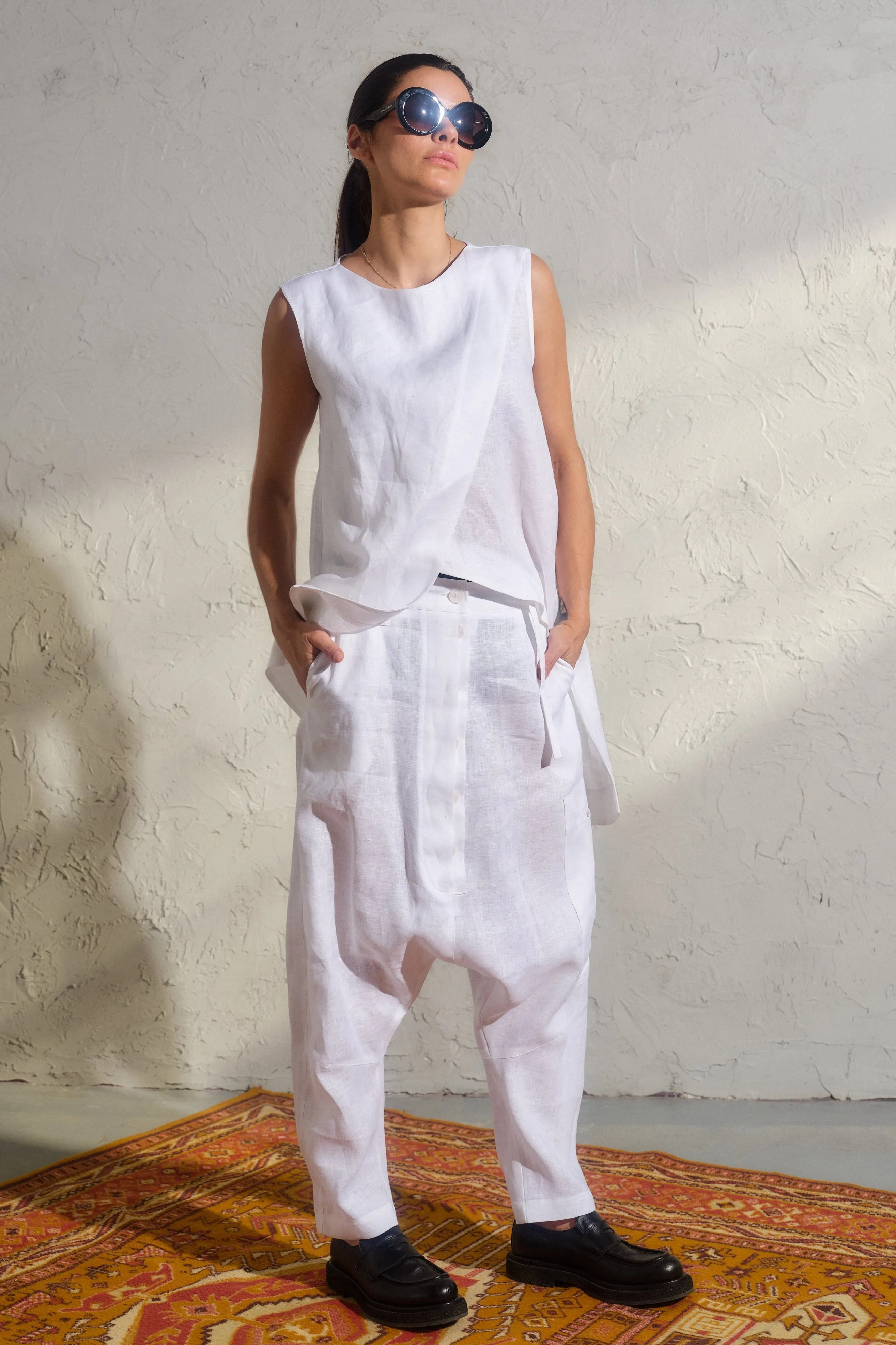Avant garde white linen baggy pants