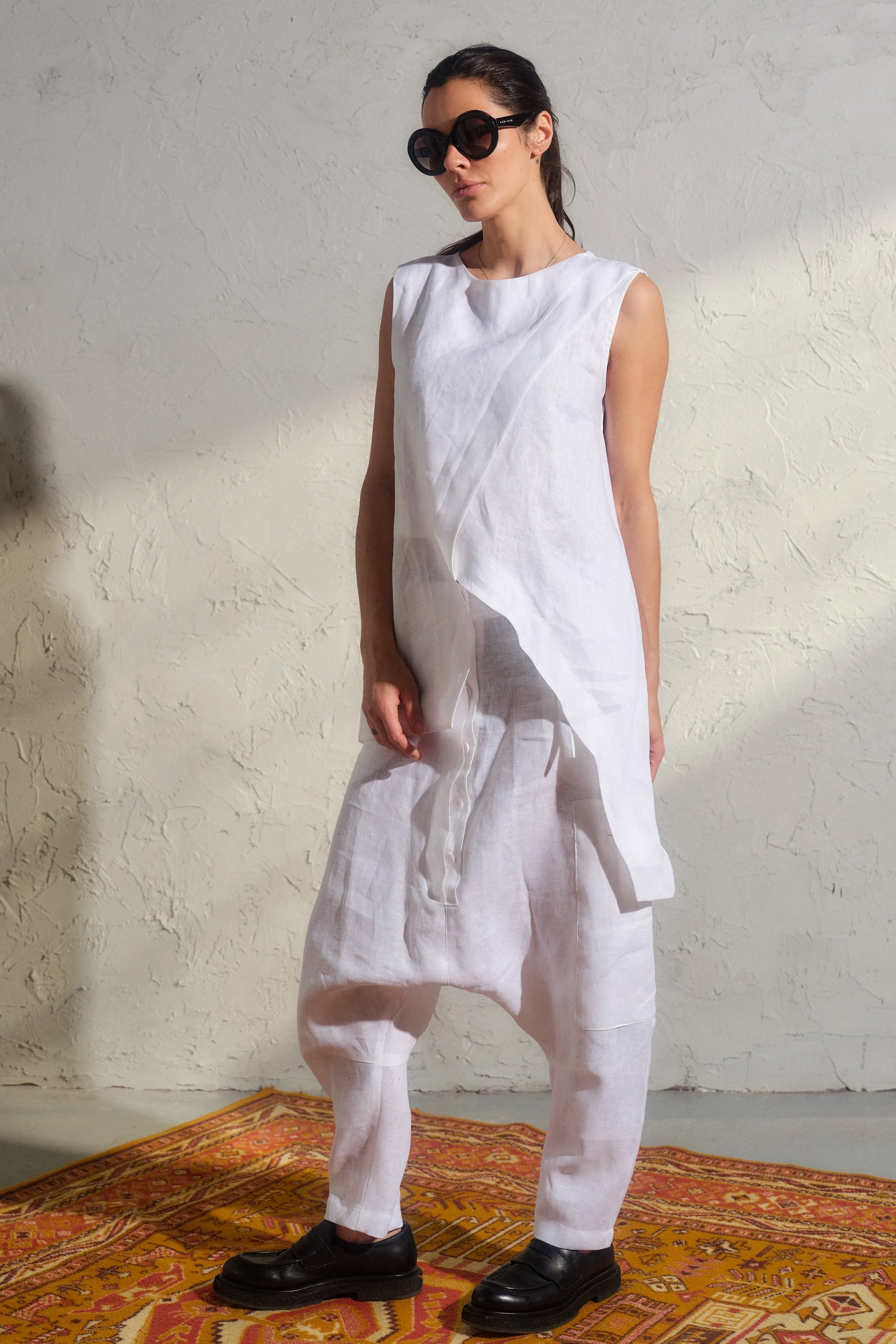 Avant garde white linen baggy pants
