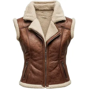 Brown Shearling-Lined Leather Vest - Crafted for Versatile Style | El Zoro