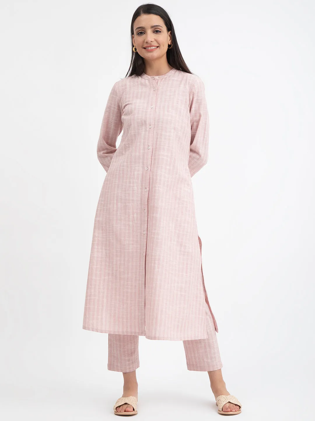 Cotton A-line Kurta Set - Pink