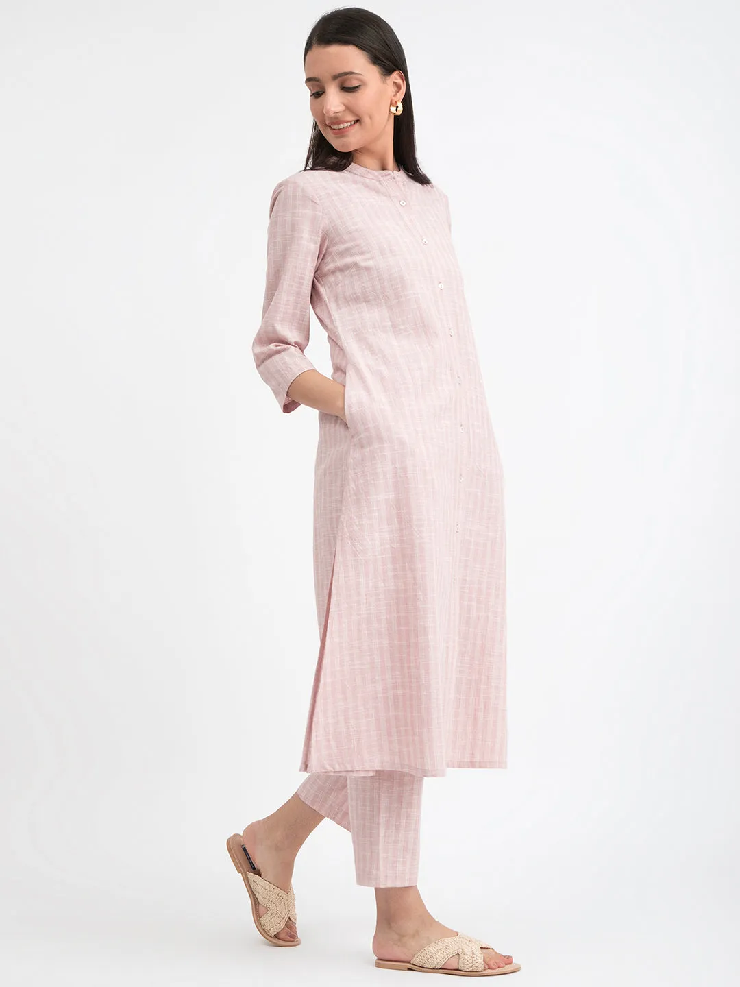 Cotton A-line Kurta Set - Pink