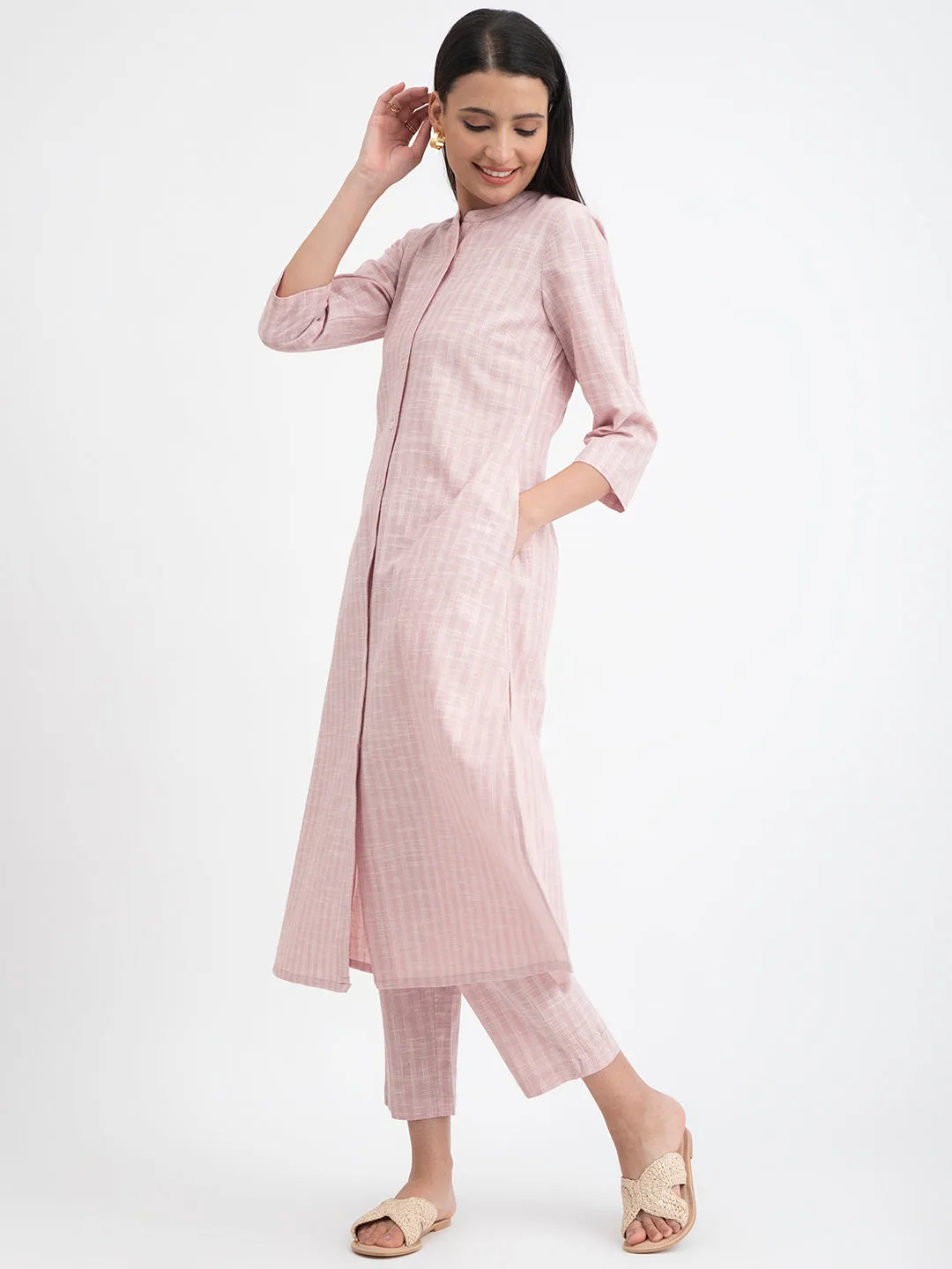 Cotton A-line Kurta Set - Pink