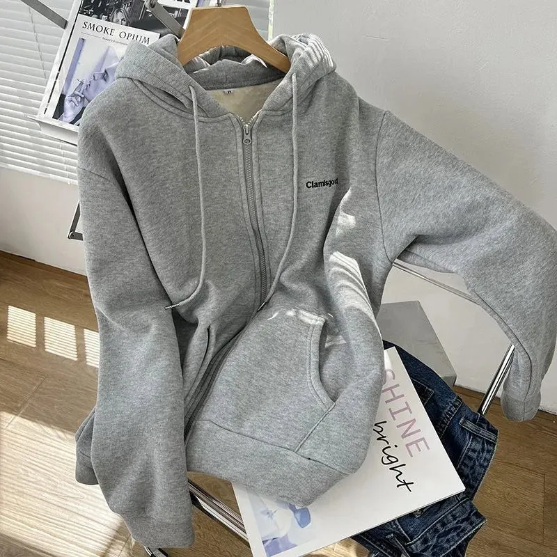Cozy Fuzzy Hooded Jacket for Women - Zip Up, Drawstring Long Sleeve, Solid Color Outerwear - Stylish, Versatile & Warm