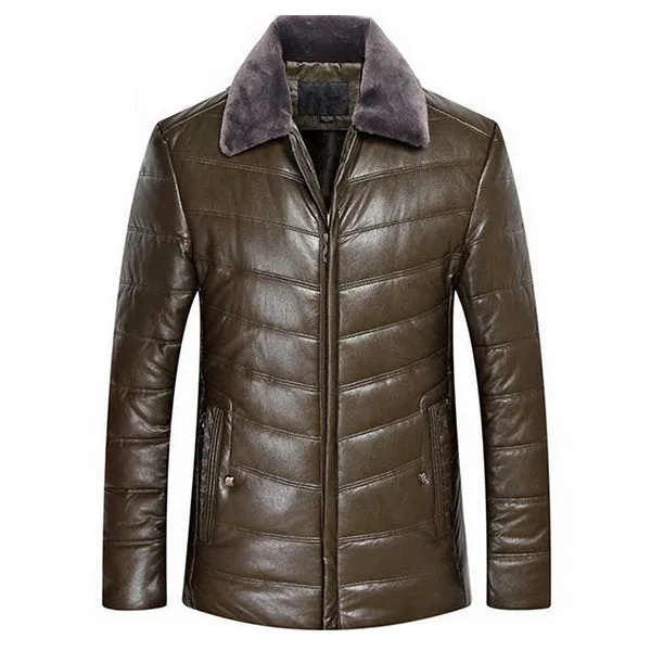 Fleece Collar Faux Leather Jacket
