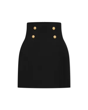 High Waisted 4 Button Wool Mini Skirt
