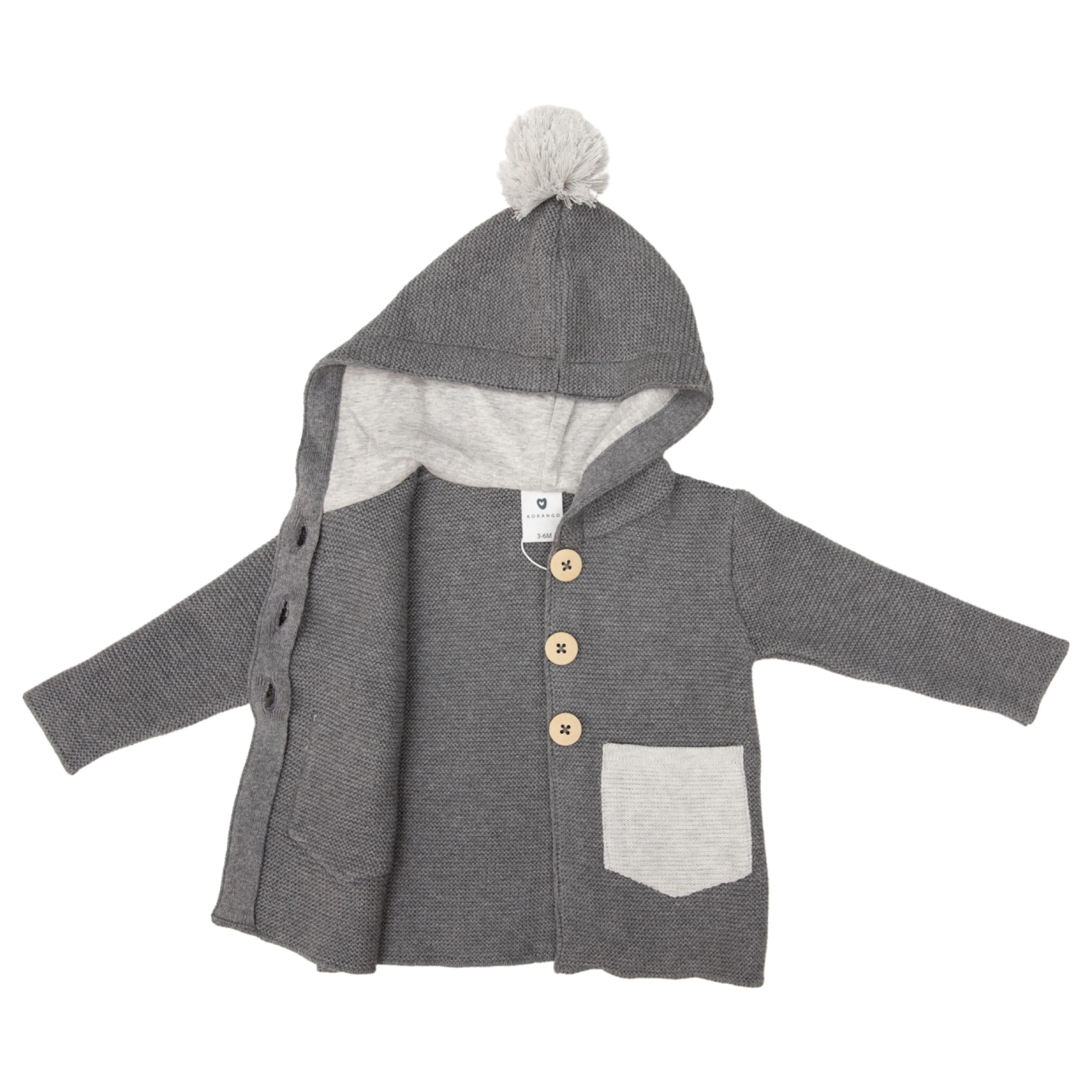 Hood Lined Knit Jacket with Pocket Charcoal
