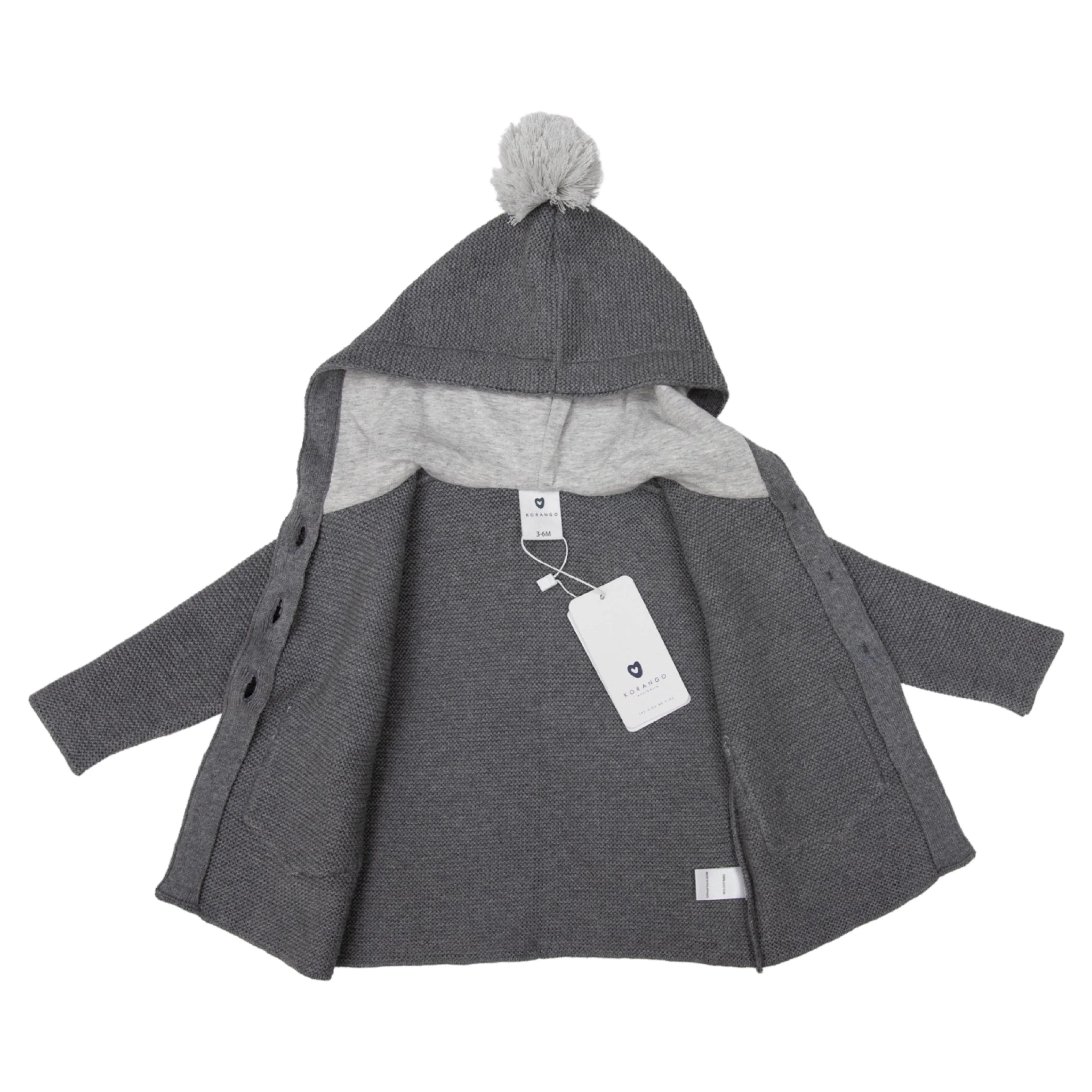 Hood Lined Knit Jacket with Pocket Charcoal