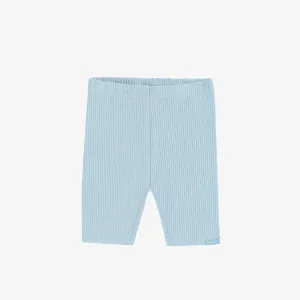 Legging court bleu en tricot côtelé, bébé || Blue ribbed knit short legging, baby