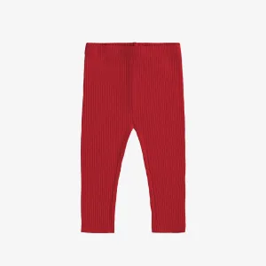 Legging rouge longueur régulière en tricot côtelé, bébé || Red regular length legging in ribbed knit, baby