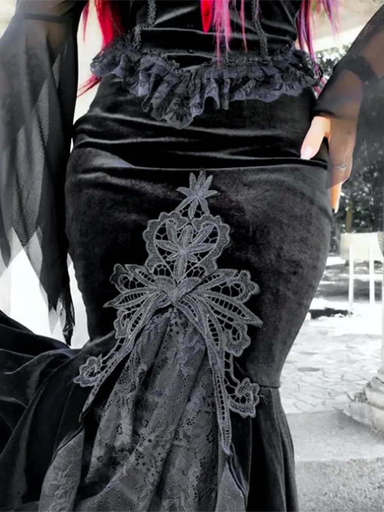 Mall Fishtail Waist Half Fold Ruffle Slim Goth Elastic High Sweet Wrapped Women Hip Skirt