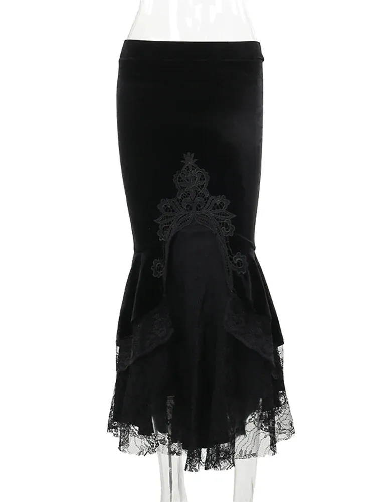Mall Fishtail Waist Half Fold Ruffle Slim Goth Elastic High Sweet Wrapped Women Hip Skirt