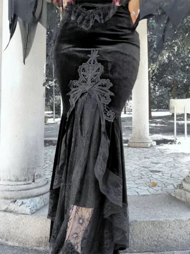Mall Fishtail Waist Half Fold Ruffle Slim Goth Elastic High Sweet Wrapped Women Hip Skirt
