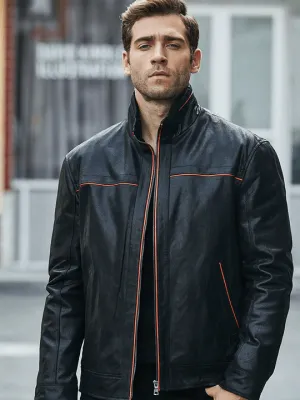 Men's Casual Vintage Style Black Leather Jacket by TJS