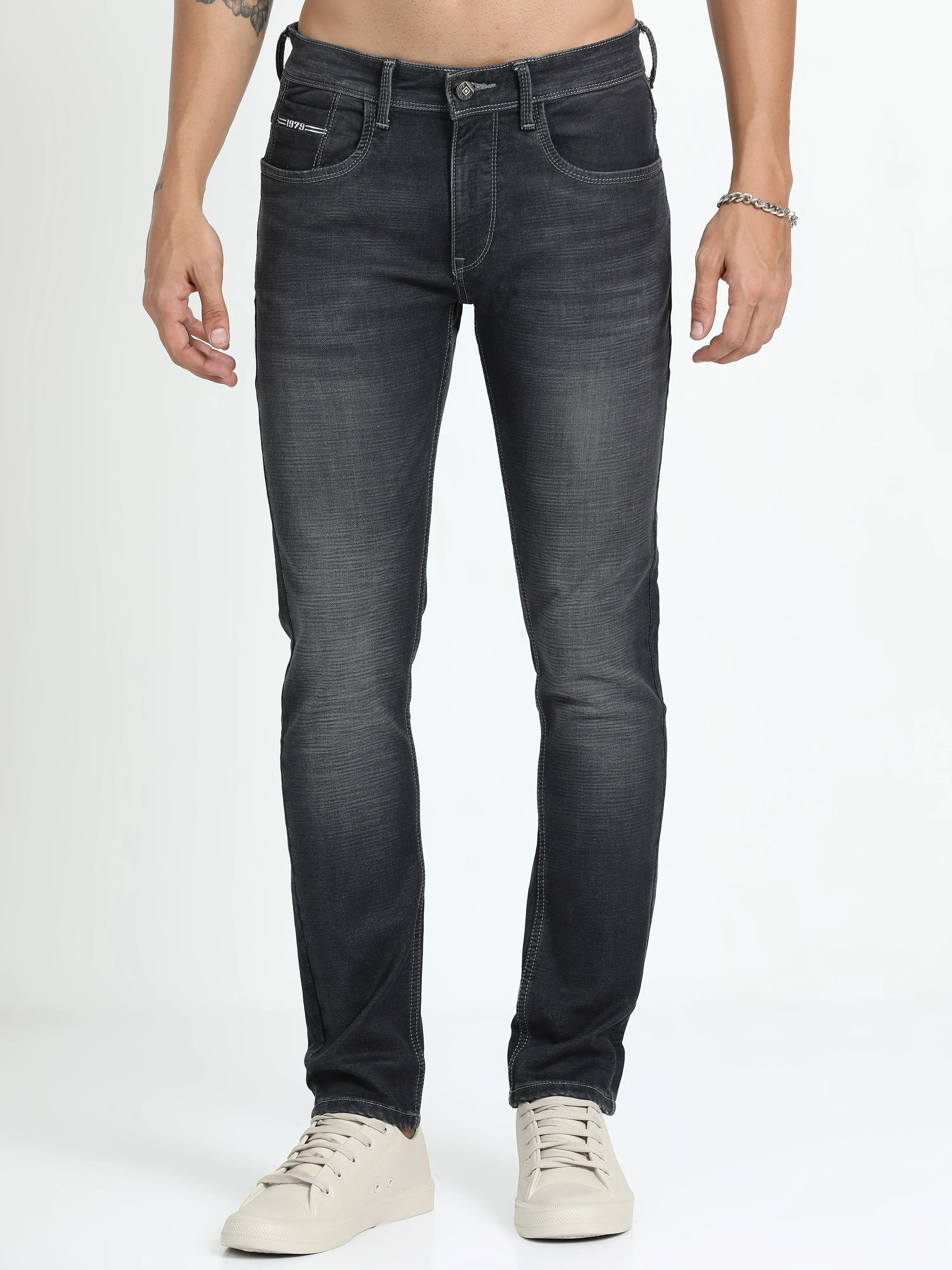 Men's Dark Grey Relaxed Denim Ankle fit Jeans