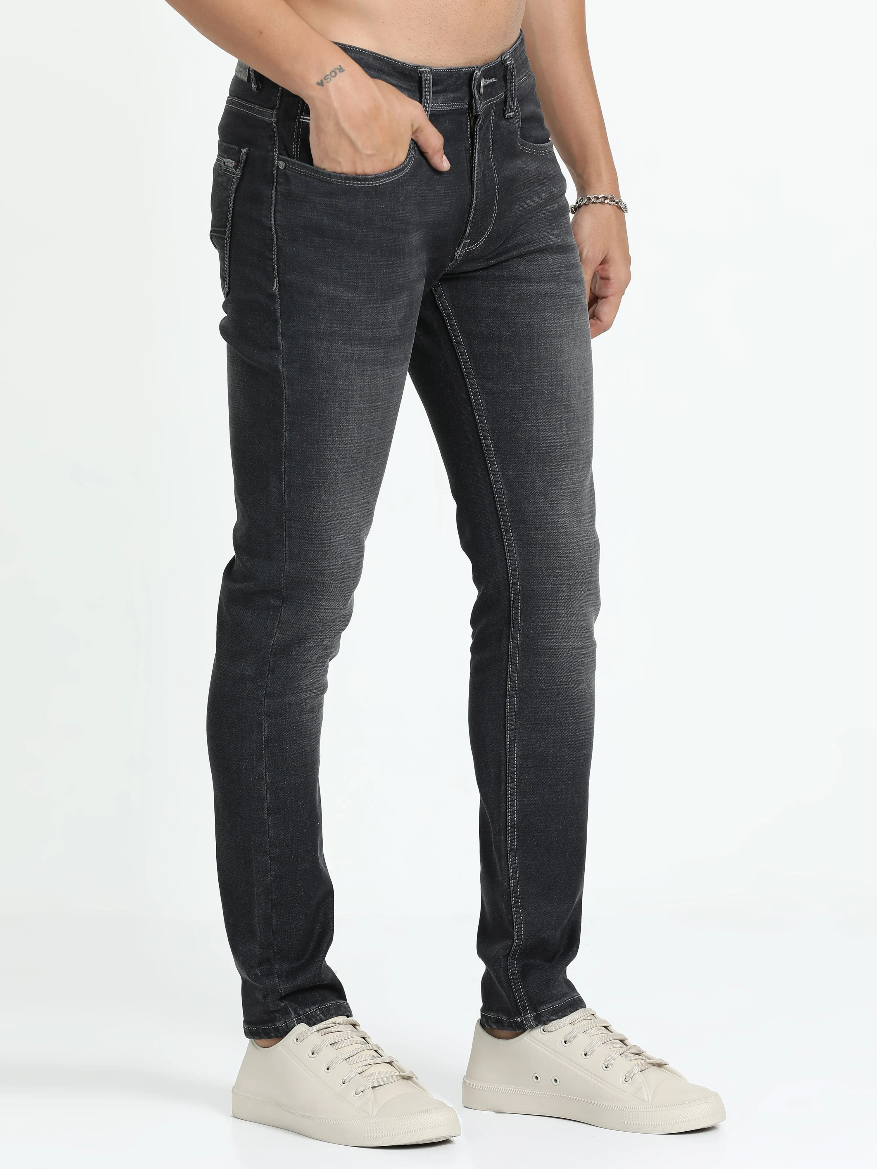 Men's Dark Grey Relaxed Denim Ankle fit Jeans