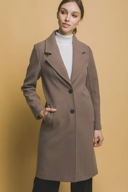 Notched Lapel Long Sleeve Buttoned Coat