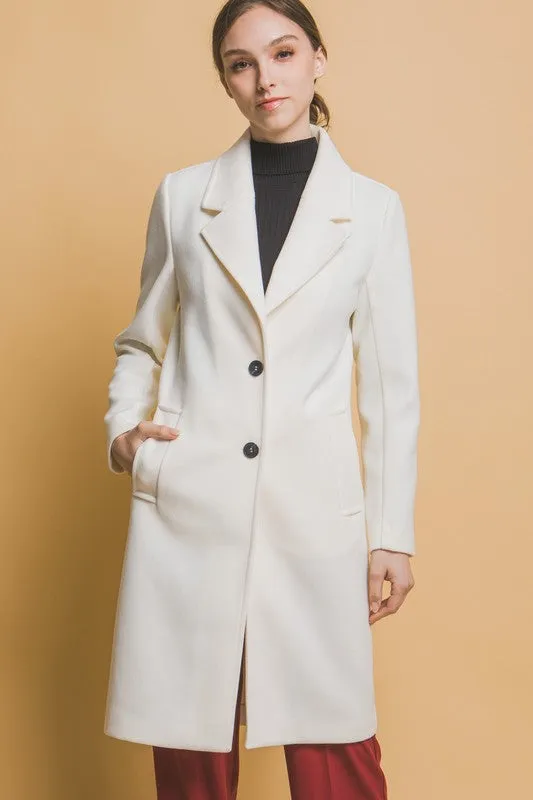 Notched Lapel Long Sleeve Buttoned Coat