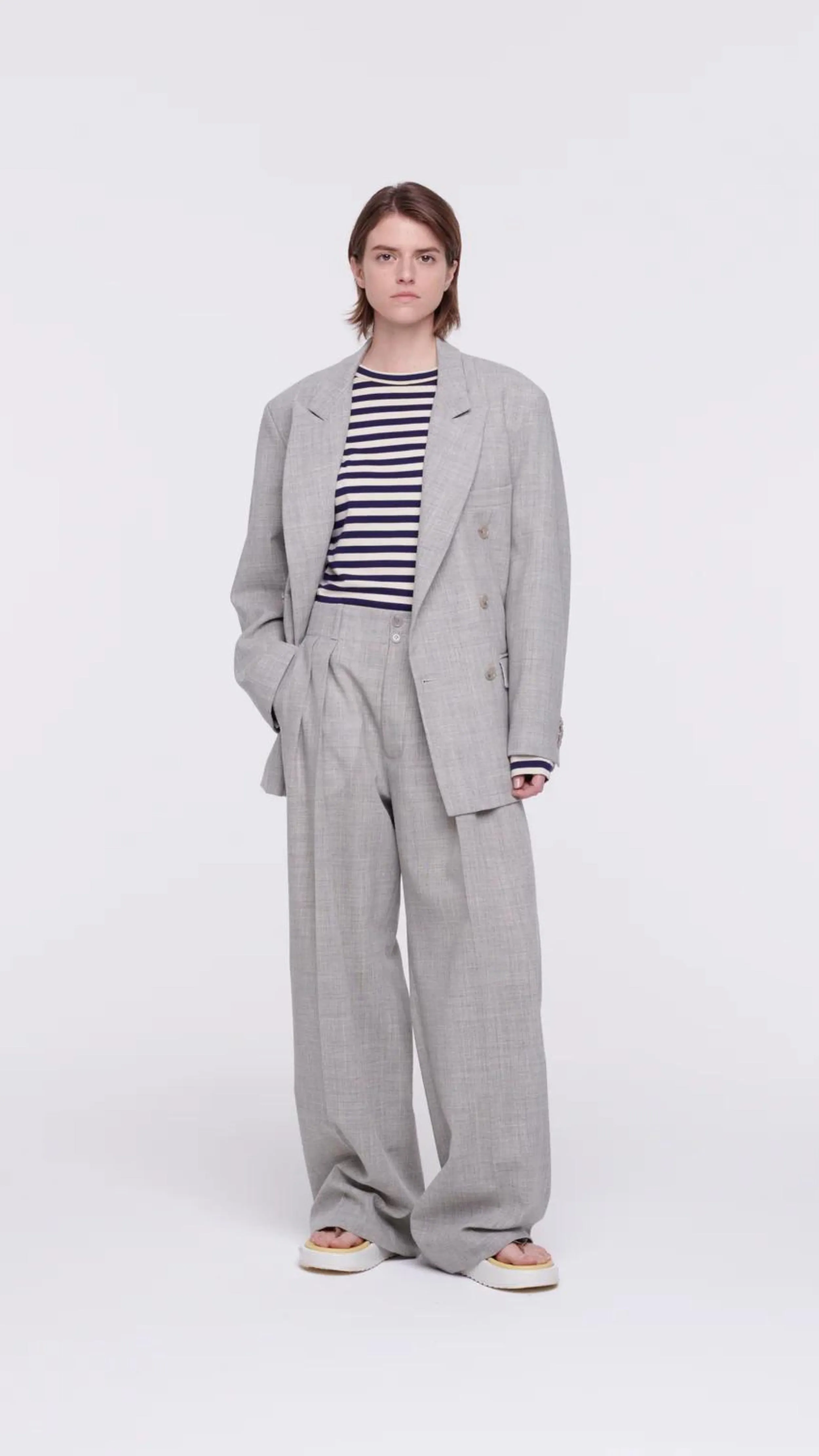 Pleated Melange Wide Leg Pants