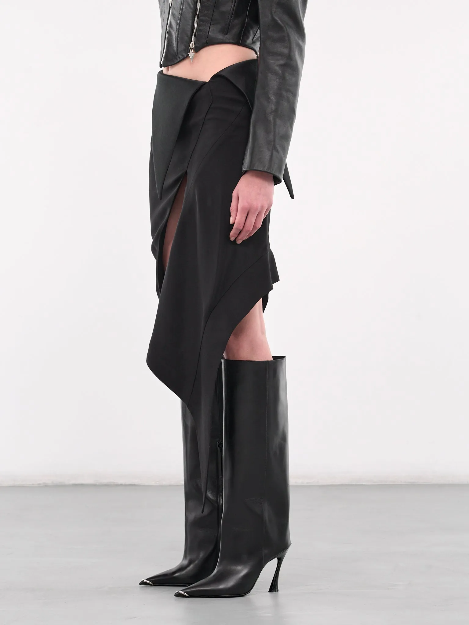 Satin Cummerbund Wool Skirt (24W1JU0549182-BLACK)