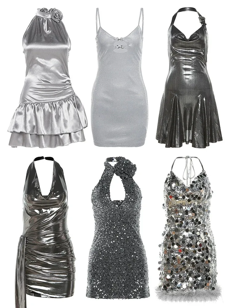 Sexy Silver Suspender Halterneck Dress (cute)