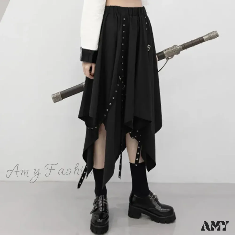 Skirt Long Irregular Y2k Wind Tie Weave Buckle Street Dark