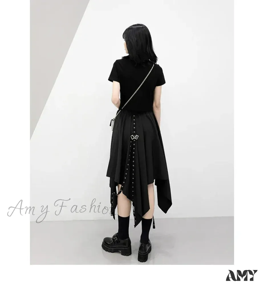 Skirt Long Irregular Y2k Wind Tie Weave Buckle Street Dark