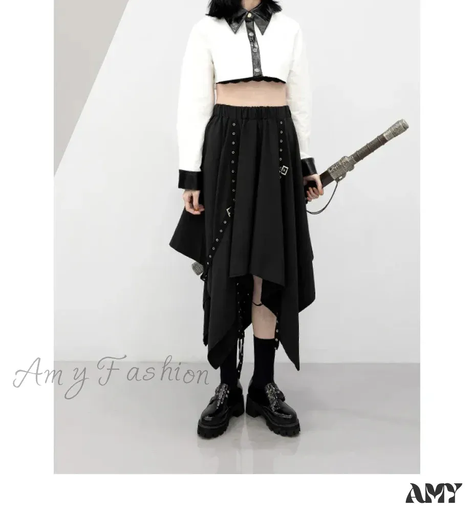 Skirt Long Irregular Y2k Wind Tie Weave Buckle Street Dark