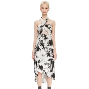 Spotted Ink Dot Knotted Halter Slim Fit Dress