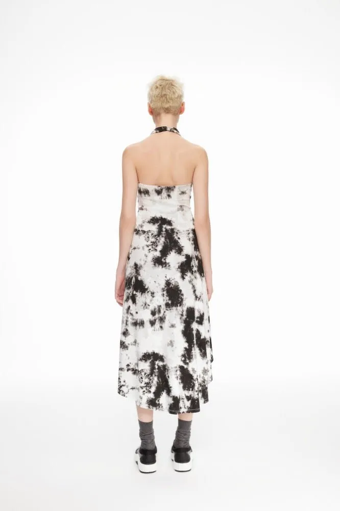 Spotted Ink Dot Knotted Halter Slim Fit Dress