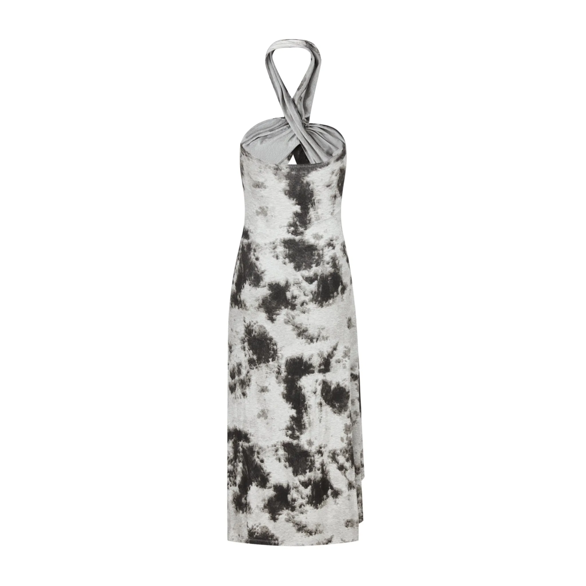 Spotted Ink Dot Knotted Halter Slim Fit Dress