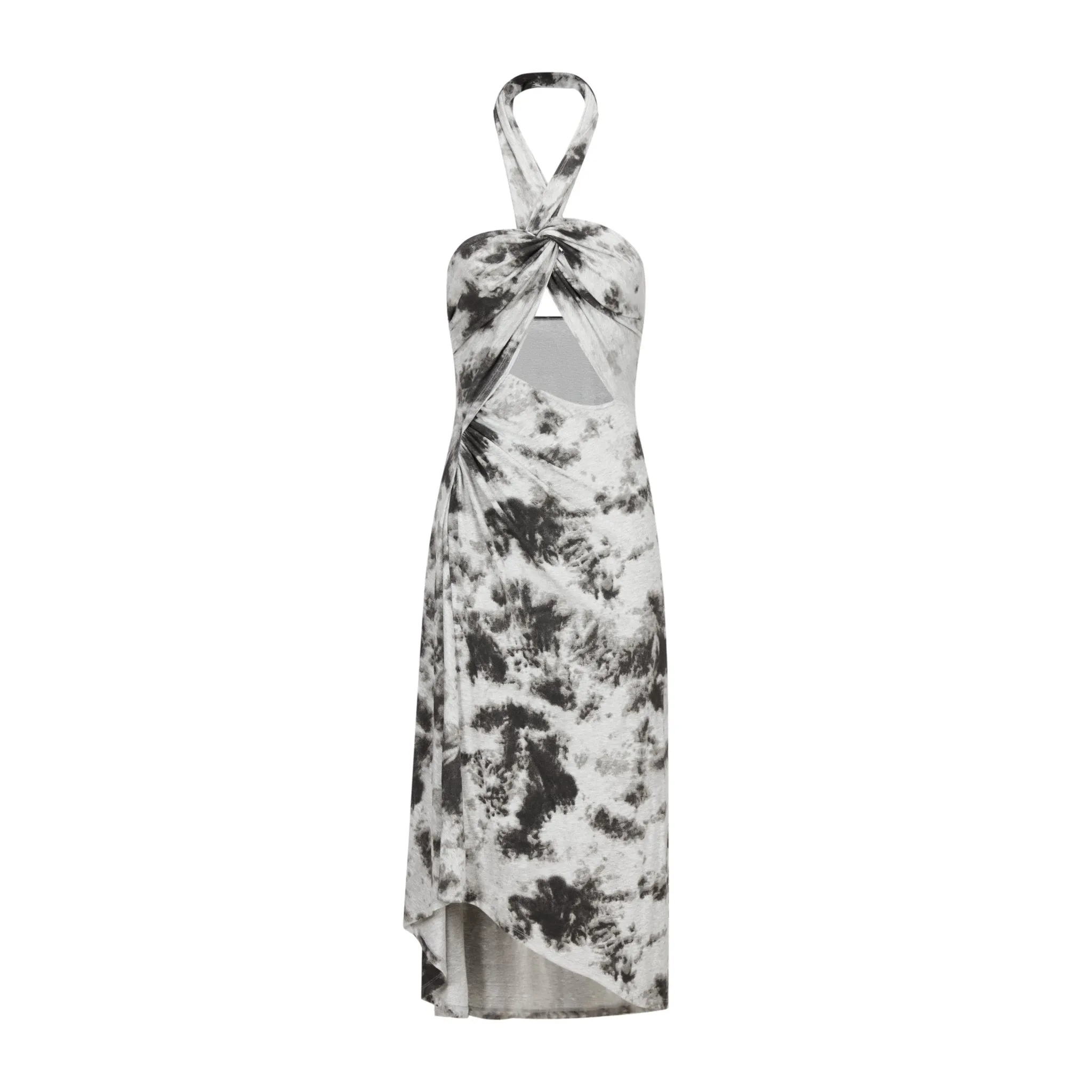 Spotted Ink Dot Knotted Halter Slim Fit Dress