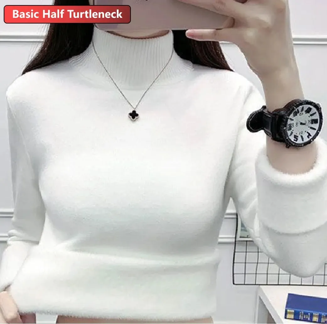 Velvet-Lined Turtleneck Winter Sweater
