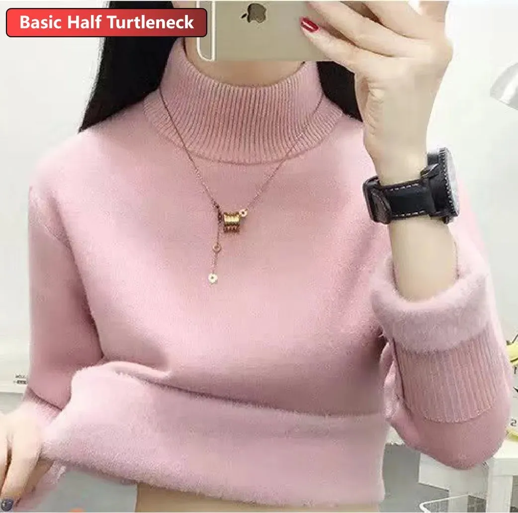 Velvet-Lined Turtleneck Winter Sweater