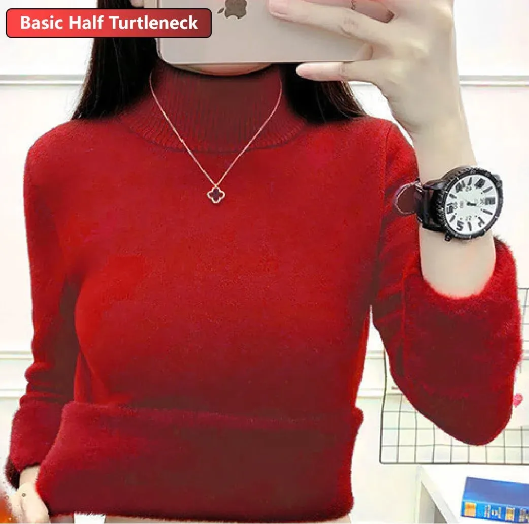 Velvet-Lined Turtleneck Winter Sweater