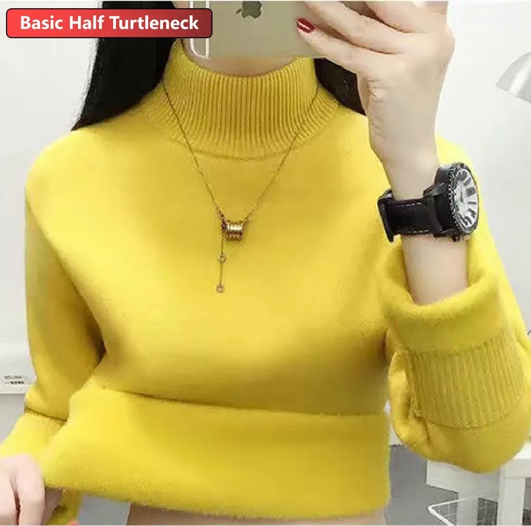 Velvet-Lined Turtleneck Winter Sweater