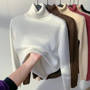 Velvet-Lined Turtleneck Winter Sweater
