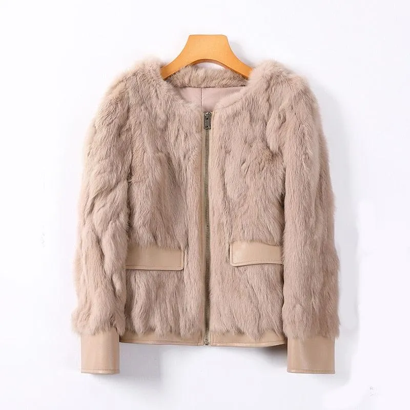 Women Winter Real Rabbit Fur Coat