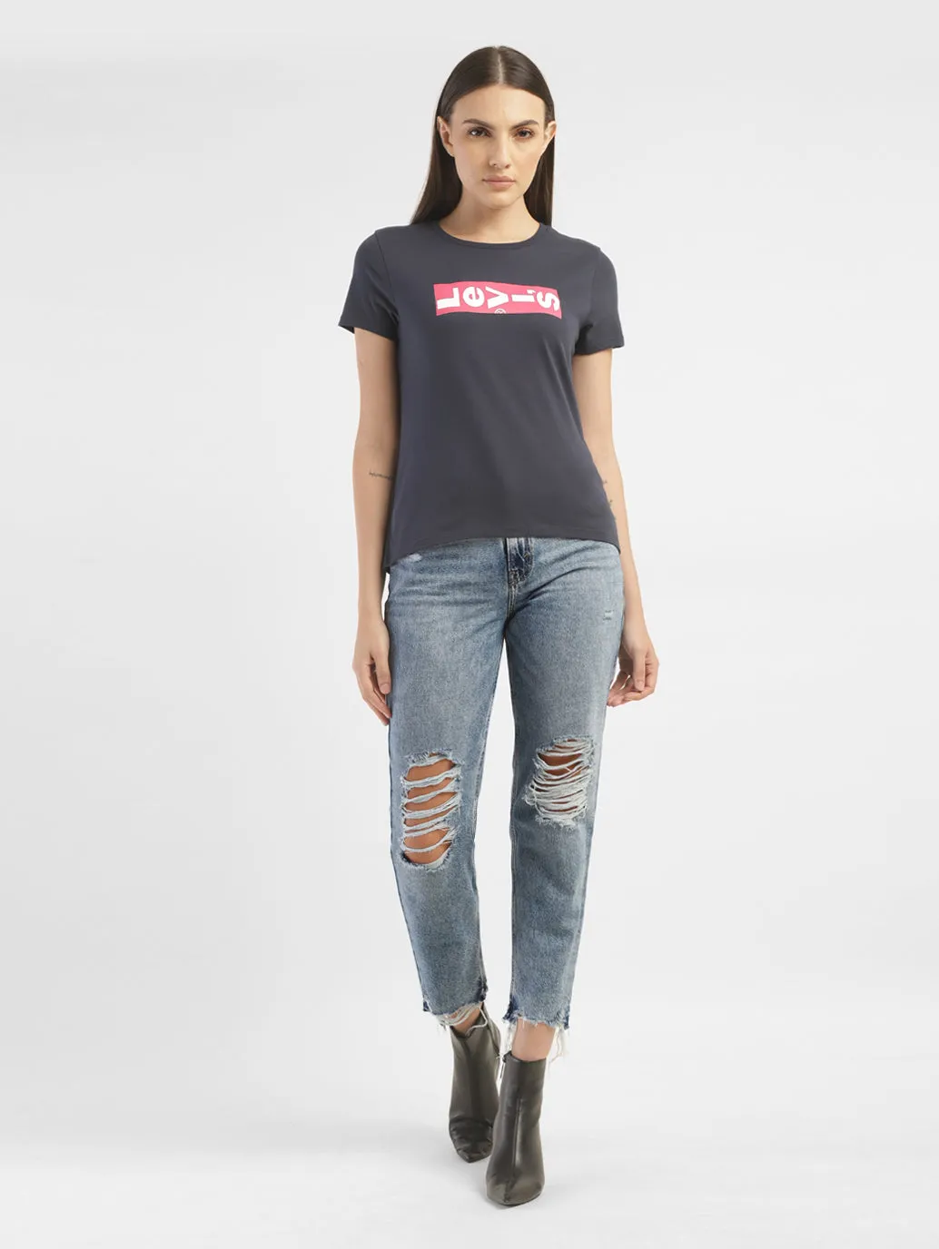 Women's High Rise 80S Mom Loose Ripped Jeans