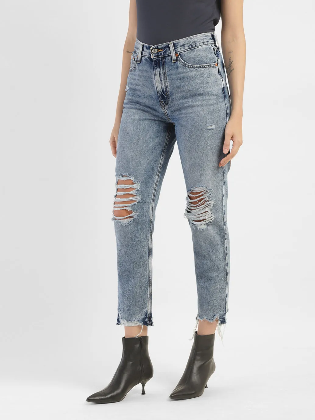 Women's High Rise 80S Mom Loose Ripped Jeans