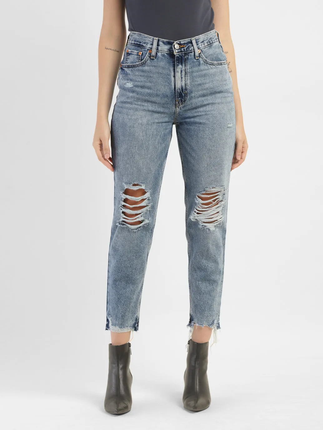 Women's High Rise 80S Mom Loose Ripped Jeans
