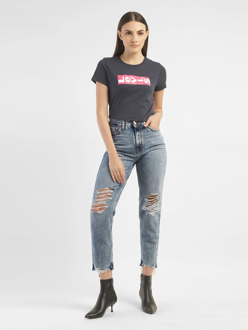 Women's High Rise 80S Mom Loose Ripped Jeans