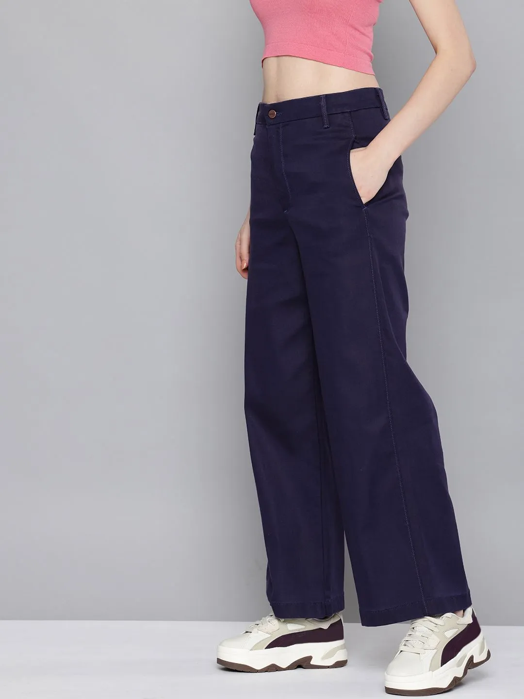 Women's High Rise Ribcage Wide Leg Navy Jeans