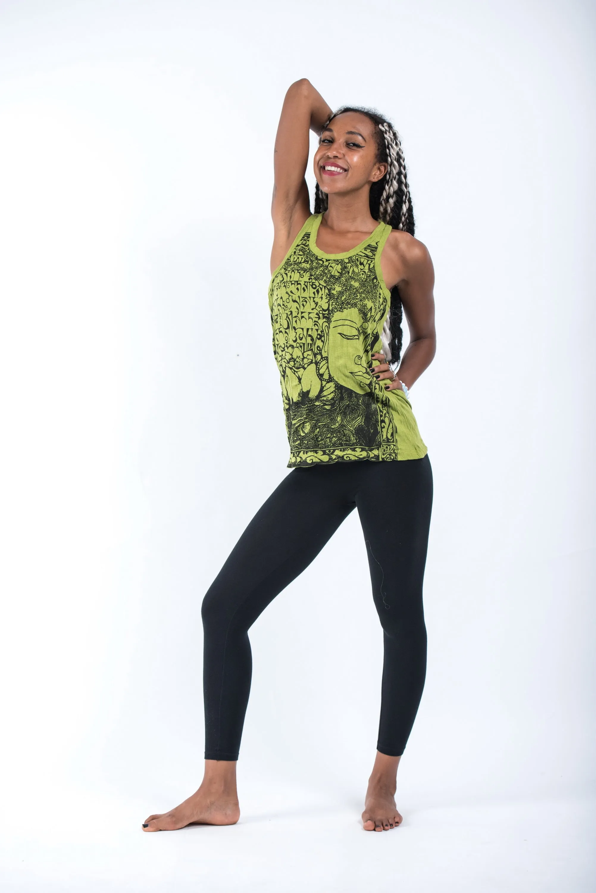 Womens Sanskrit Buddha Tank Top in Lime
