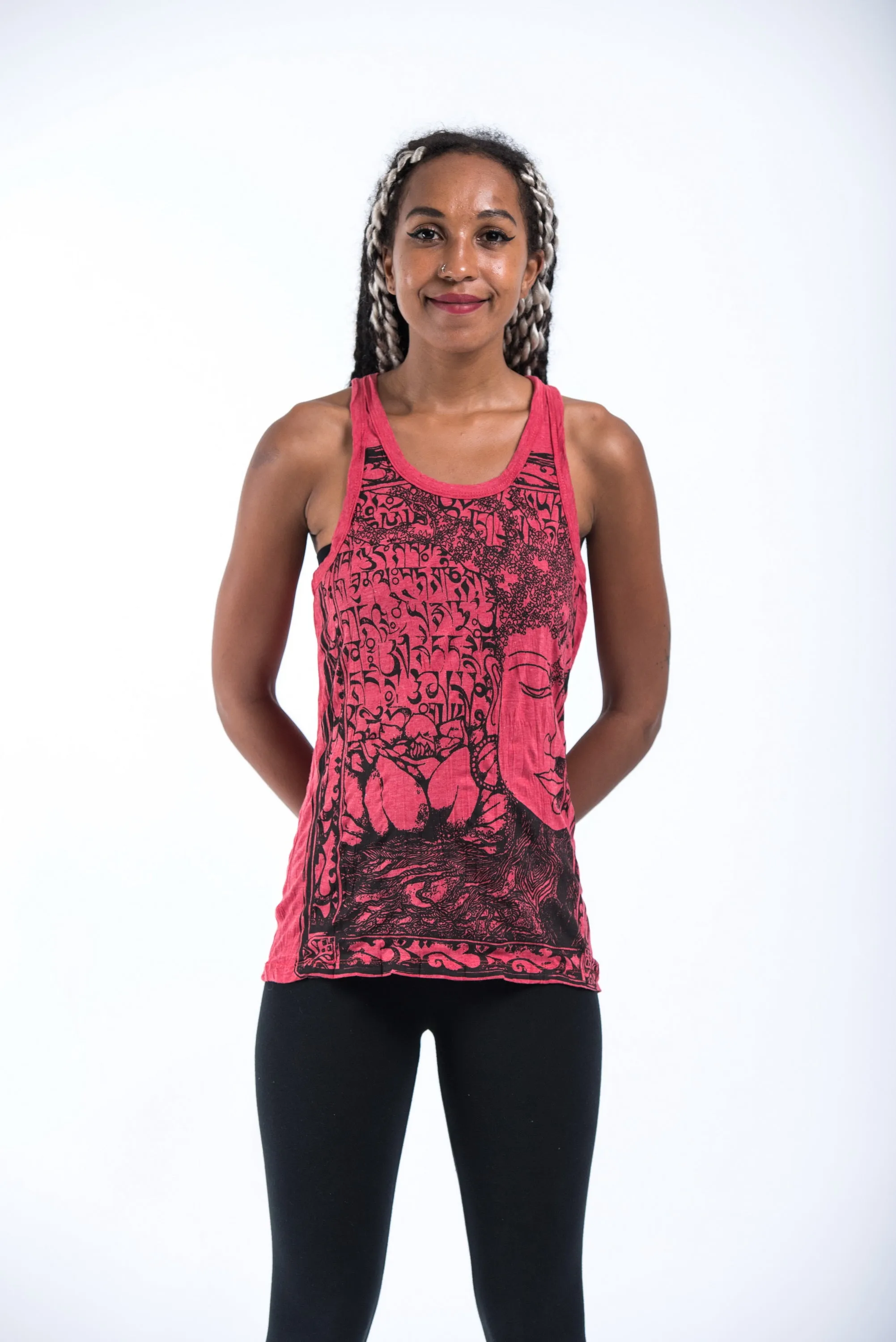 Womens Sanskrit Buddha Tank Top in Red