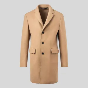 Woolen Notch Lapel Flap Pockets Jacket - Camel