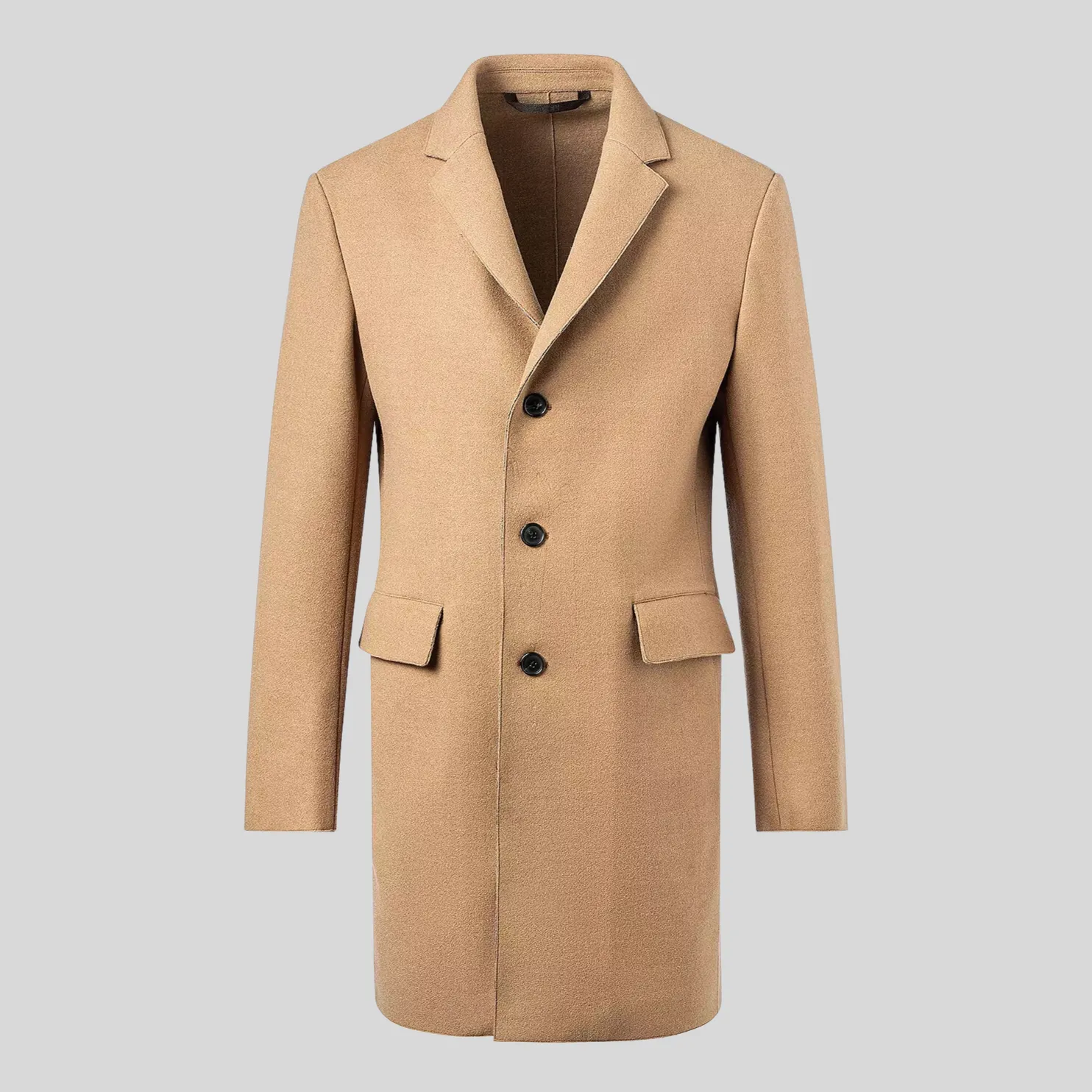 Woolen Notch Lapel Flap Pockets Jacket - Camel